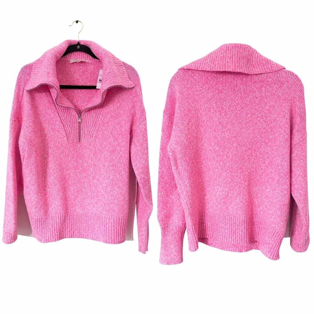 LOFT Pink Half-Zip Knit Sweater | Size Medium | NWT - Picture 2 of 3